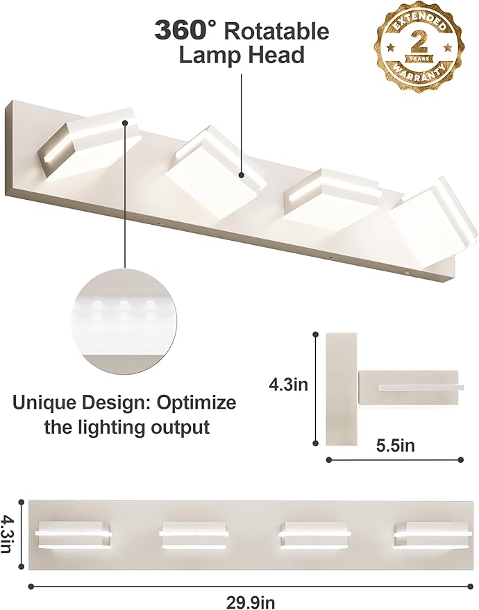 VOLISUN Modern Bathroom Vanity Light Fixtures, Brushed Nickel LED Bathroom - Image 4