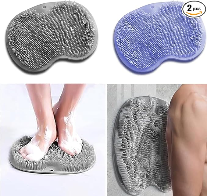 2 Pack Shower Back & Foot Scrubber, Wall Mounted Back Scrubber Silicone Bath by VOPHIA
