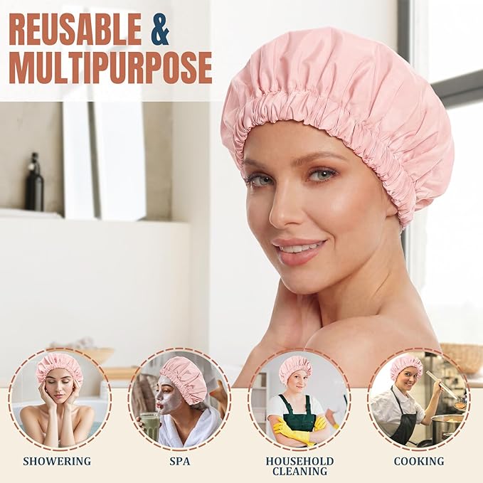 Reusable Shower Cap for Women, Large Waterproof Shower Bonnet - Image 3