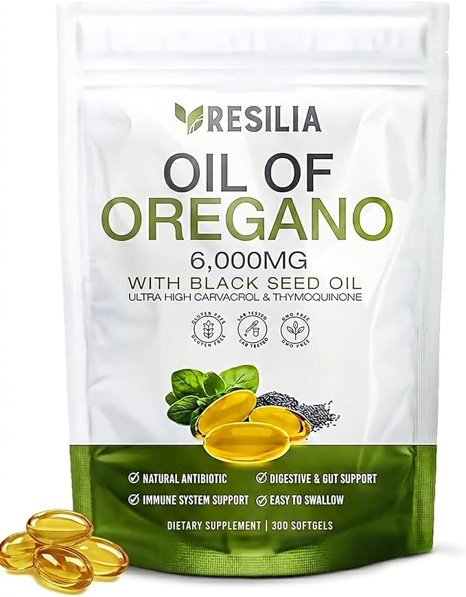 Resilia Softgels with Black Seed Oil 6000mg – Organic Oregano Oil Capsules by ResiliaoilofOregano