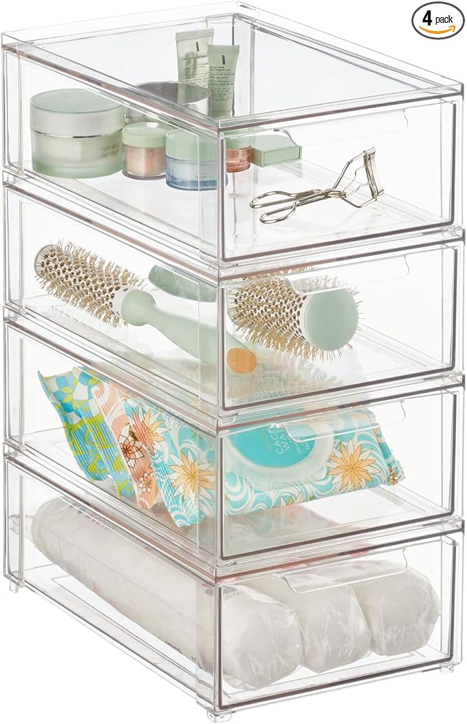 mDesign Plastic Stackable Bathroom Storage Organizer Bin by mDesign