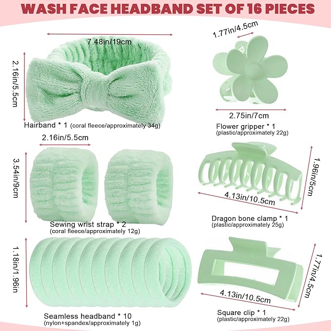 16 Pcs Skincare Headband Set, Face Washing Headband - Image 2