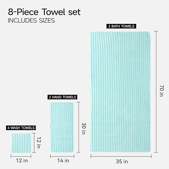 REDKISS 8-Piece Soft Bath Towel Sets, Extra Large 2 Bath Sheet, 2 Hand Towel - Image 3