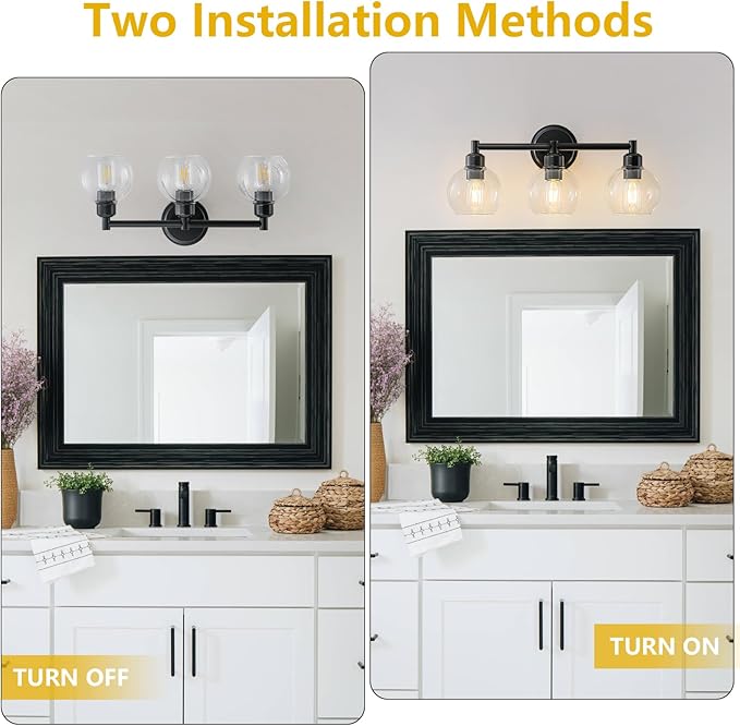 Modern Black Bathroom Vanity Lights, 3-Light Matte Black Bathroom Light Fixture - Image 6