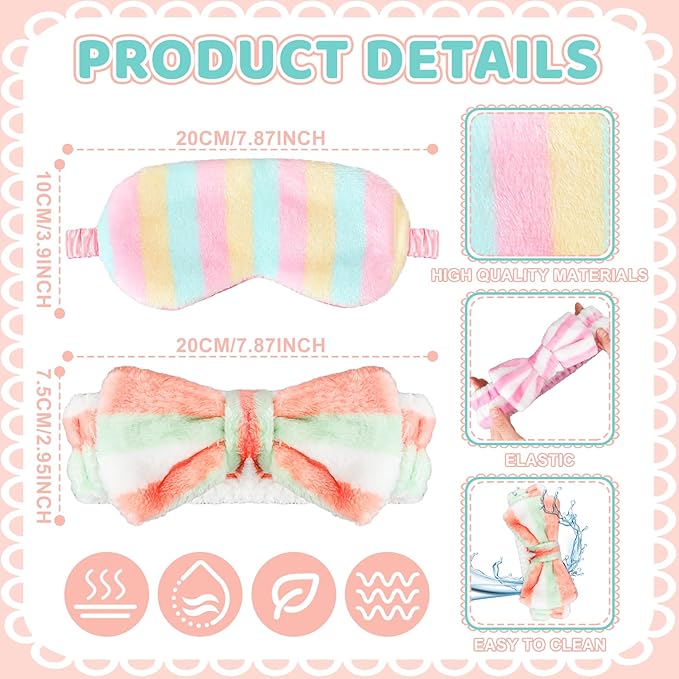 Xuhal 24 Pcs Spa Sleepover Party Favors Supplies Plush Headband and Eye Mask - Image 3