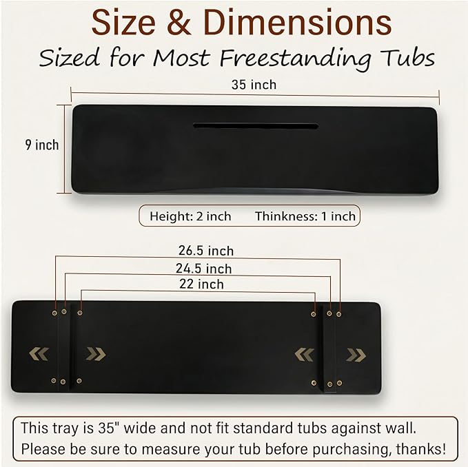 Elegant Black Bamboo Bathtub Tray Caddy - Image 2