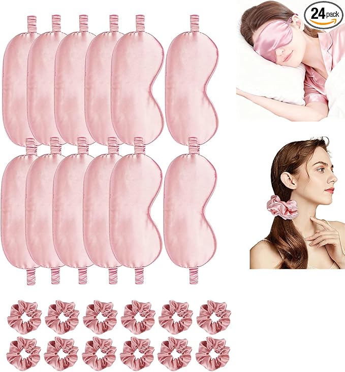 24Pcs Satin Eye Mask Silk Sleep Masks Silky Eyes Cover Blackout Blindfold by WJingYiJia