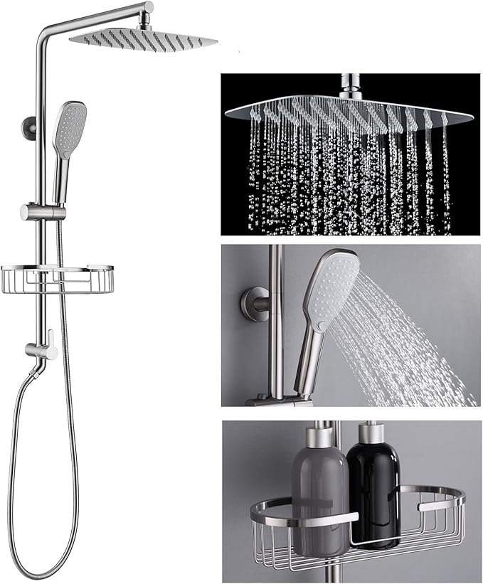 SonTiy Rain Shower Head with Handheld Spray and Shower Shelf, All Metal Shower by SonTiy
