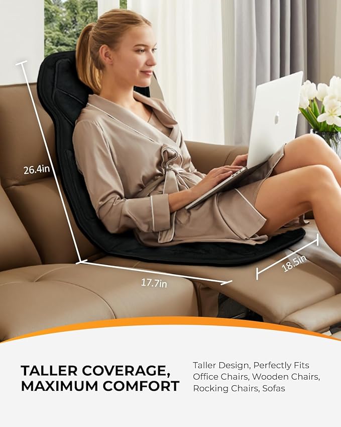 CooCoCo Back Massager with Heat, 8 Vibrating Motors Massage Chair Pad with 2 - Image 5