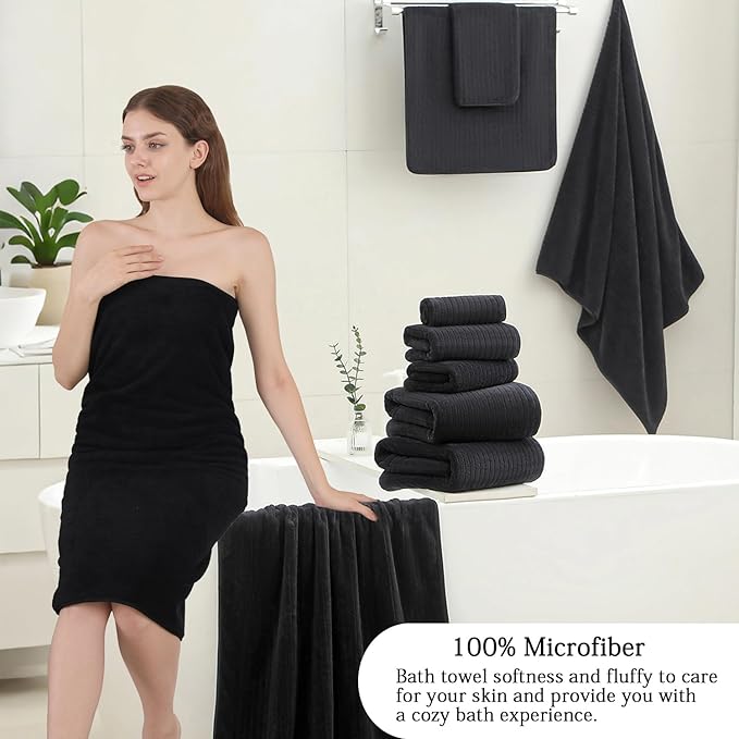 Hailea Black Hand Towels Set 16x31 Inches, Soft Microfibers Bathroom Towel Set - Image 4
