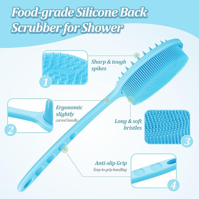 Silicone Back & Body & Face Scrubber Set 3PCS, Gentle Exfoliating Back & Body - Image 3