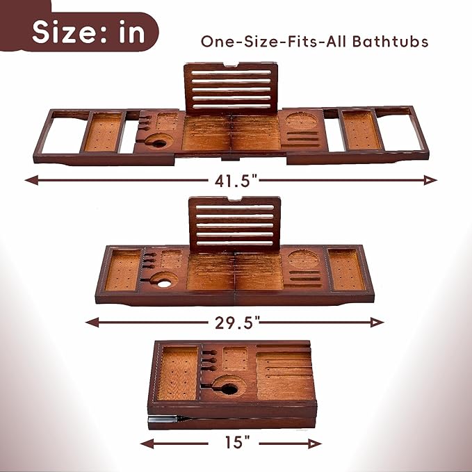 Premium Foldable Bamboo Bathtub Tray Caddy, Expandable Bath Caddy Tray - Image 2