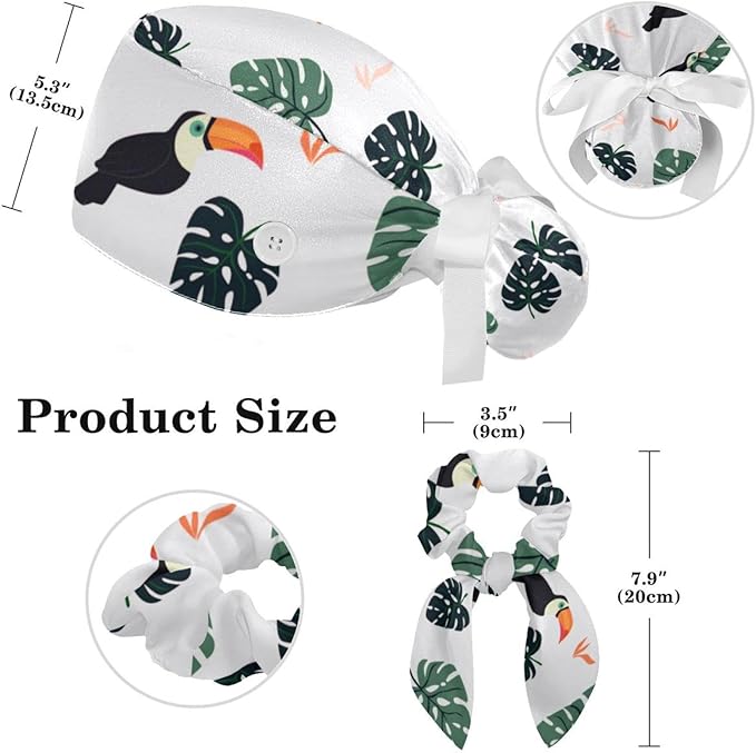 Women Working Cap with Buttons Bouffant Hat Autumn Leaves Nurse Scrub Caps Long - Image 2