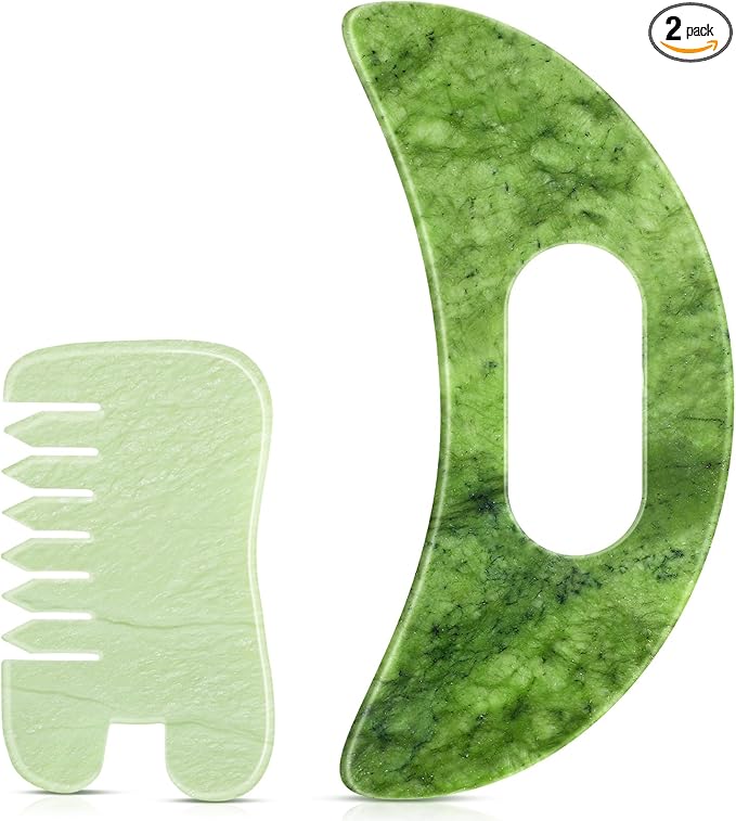BBTO 2 Pcs Jade Comb for Scalp Massage Gua sha Comb for Head Body spa Hair by BBTO