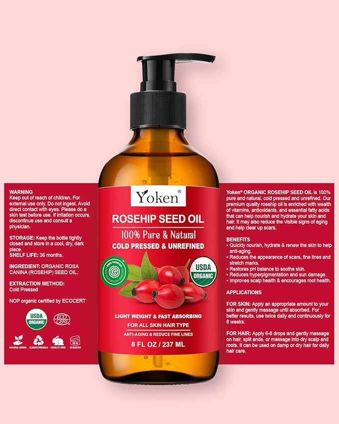 Yoken Rosehip Seed Oil Organic, USDA Certified 100% Pure Rosehip Oils - Image 7