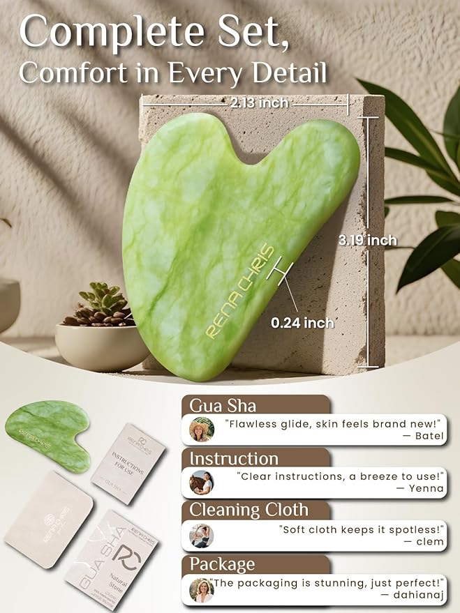 Rena Chris Gua Sha Facial Tools: Natural Jade Stone Guasha Tool - Image 2