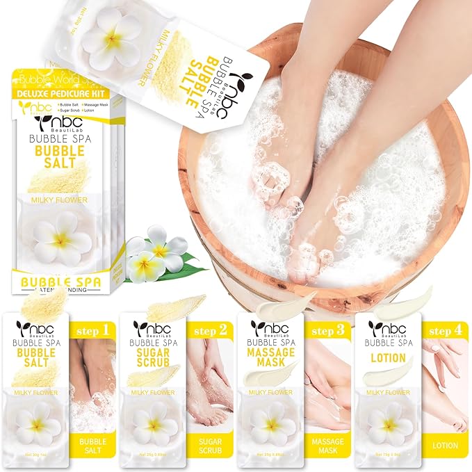 Pedicure Kit Foot Soak Set: Bubble Salt, Sugar Scrub, Massage Mask, Massage by nbcBeautiLab