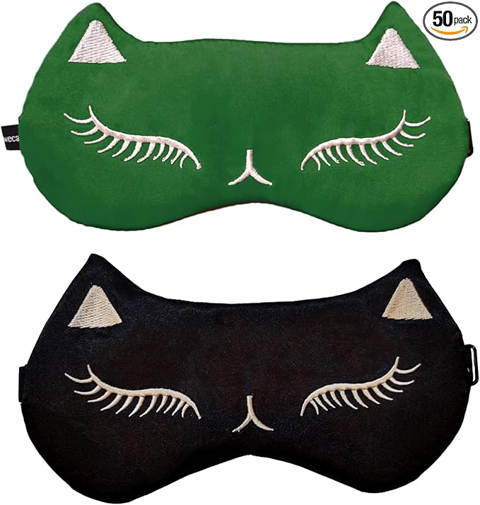 Cute Cat Sleep Mask for Kids, 2 Pack Silk Sleeping Eye Cover Adjustable Mask by Mukveitn