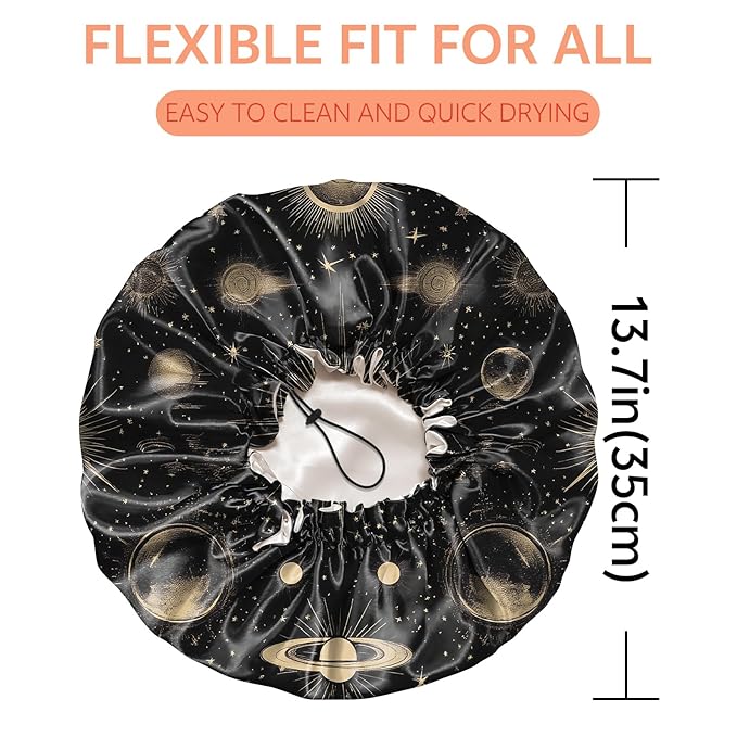 Shower Cap Reusable Double Layer Adjustable Elastic Waterproof EVA Hair Bath - Image 2