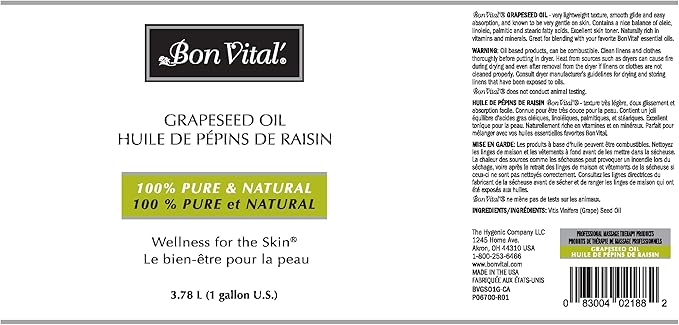 Bon Vital' Grapeseed Oil, 100% Pure Skin Toner and Massage Oil, - Image 2