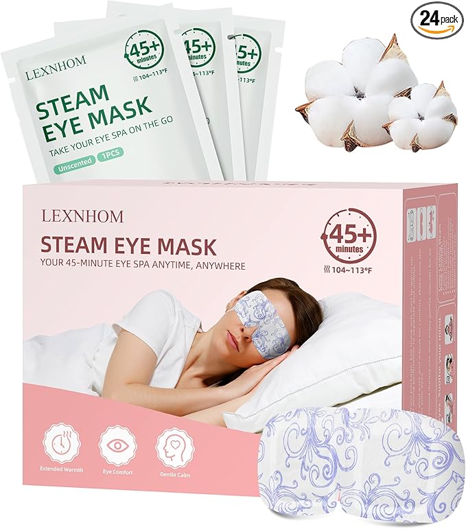 Large Self Heating Eye Mask for Dry Eyes Unscented 24 Pack, 45+ Min Steam Eye by Unknown