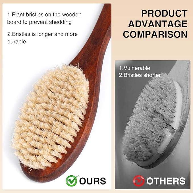 Wooden Bath Brush with Stiff Sisal Bristles Long Handle - Image 5