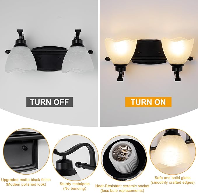 Bathroom Light Fixtures, Matte Black Vanity Lights - Image 2