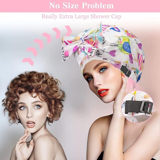 2 PCS Shower Caps, Reusable & Extra Large & Adjustable & Double Layer - Image 2