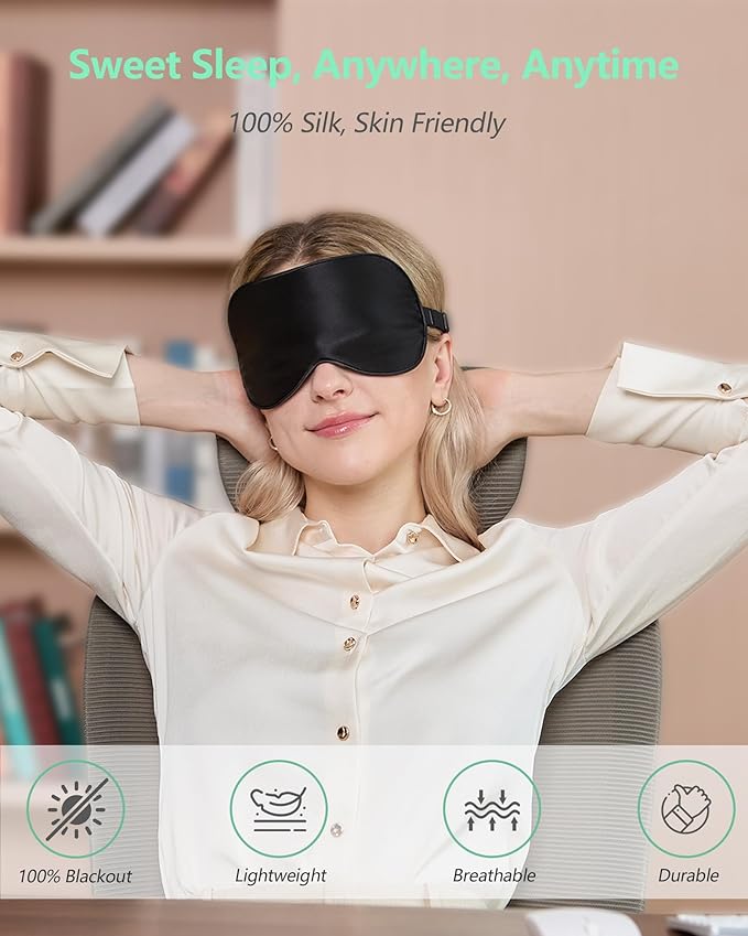 BeeVines Sleep Mask, 2 Pack 100% Real Natural Silk Eye Masks - Image 8