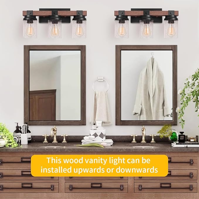 Farmhouse Vanity Light Fixtures, 3-Light Rustic Bathroom Lights Over Mirror - Image 5