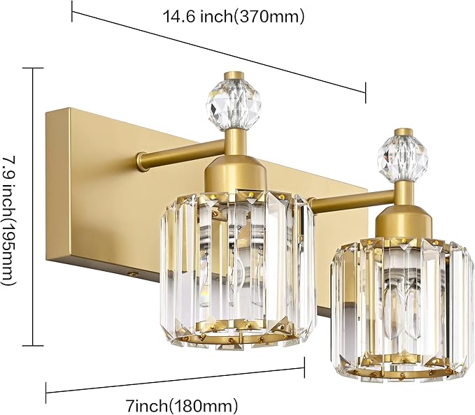 PRESDE 2 Crystal Bathroom Lights Fixtures Modern Gold Vanity Lights Fixtures - Image 4