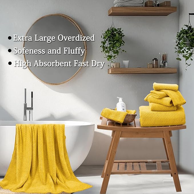 Hailea 8-Piece Yellow Bath Towels Set, 2 Oversized Large Bath Towels Sheet - Image 4