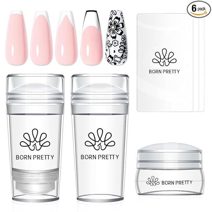 Born Pretty French Tip Nail Stamp, Silicone Stamping Long & Short Jelly Stamper by BORNPRETTY