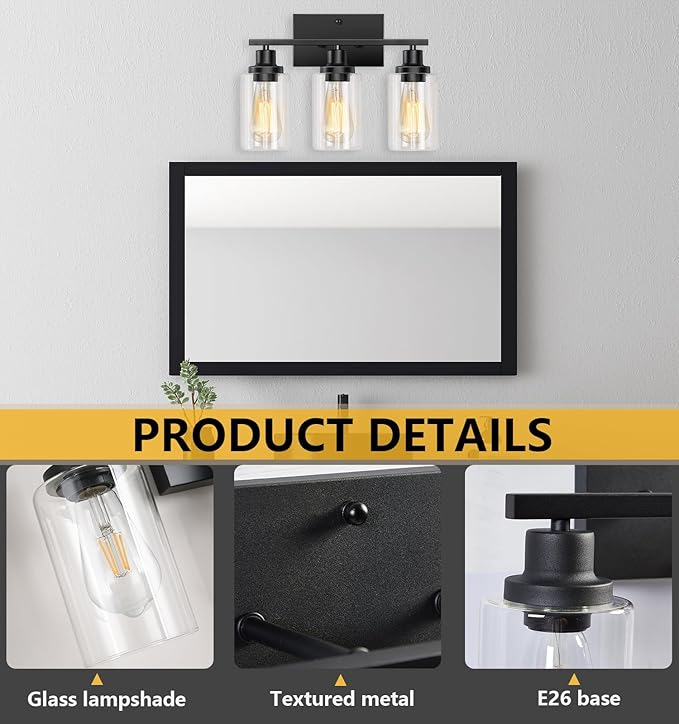 Bathroom Light Fixtures, 3-Light Vanity Lights, Modern Wall Lamp - Image 3