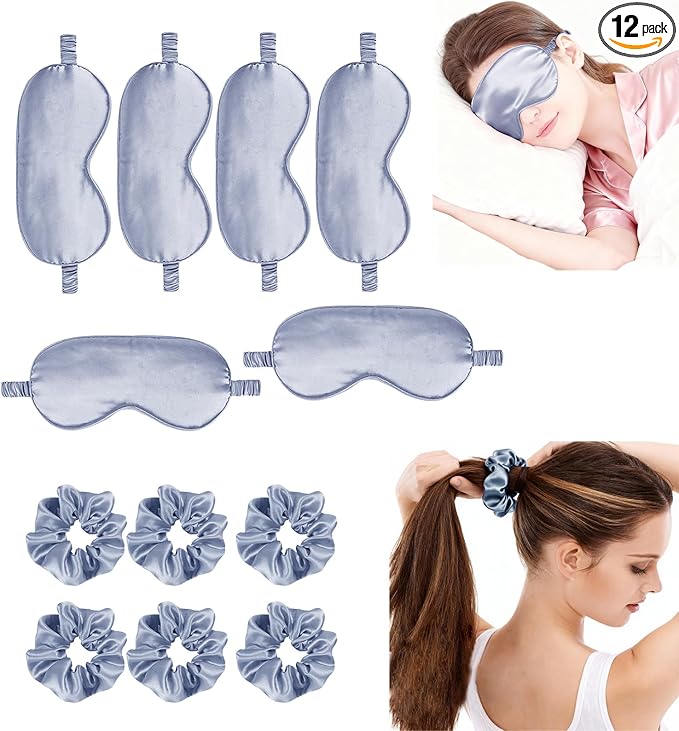 12Pcs Silk Sleep Masks Satin Eye Mask Silky Eyes Cover Blindfold Eyeshade Hair by WJingYiJia