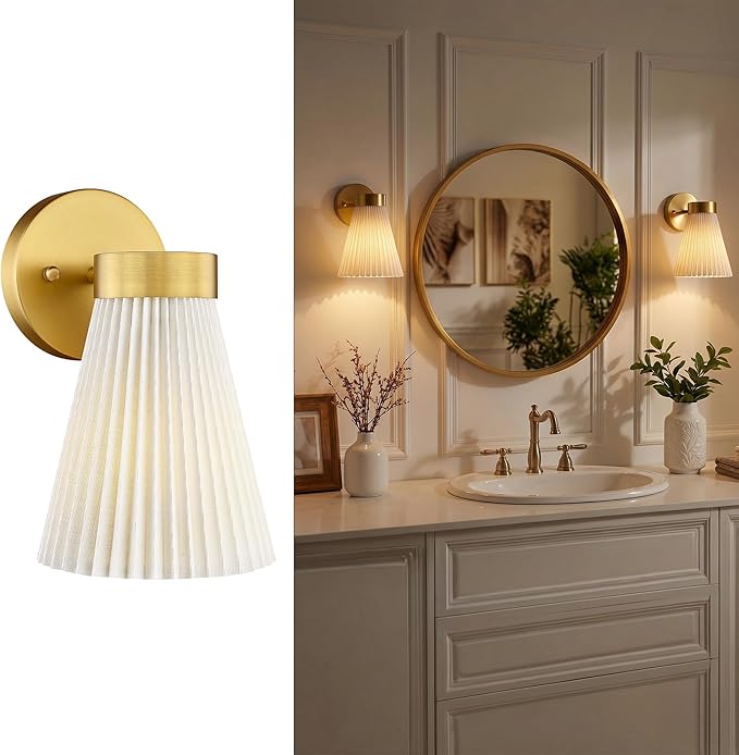 Set of 2 Wall Sconces, HWH Gold Bathroom Light Fixtures - Image 8