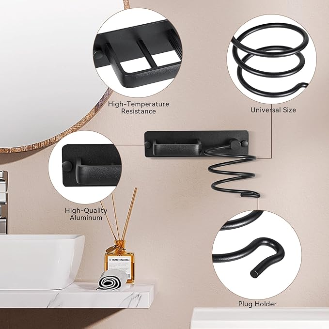 YUET Hair Dryer Holder Hairdryer Station Wall Mounted Shelf Bracket - Image 4