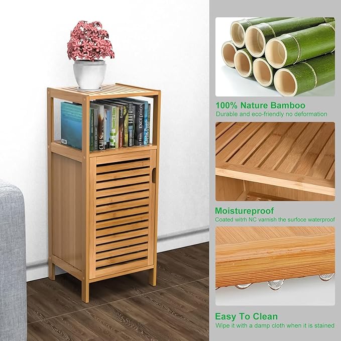 Bathroom Bamboo Storage Cabinet, Freestanding Floor Cabinet - Image 7
