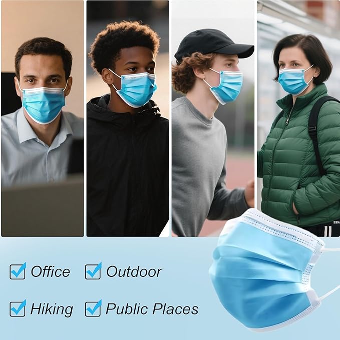 LEMENT 125 Pcs Blue Disposable Face Masks, 3 Ply Face Mask Elastic Earloops - Image 6