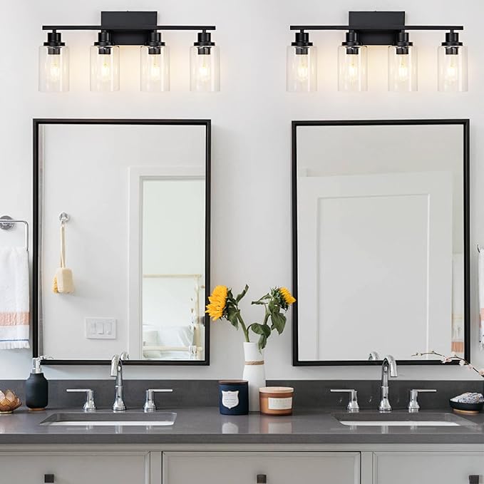 4 Light Black Bathroom Vanity Light Fixture Over Mirror Modern Farmhouse Wall - Image 2