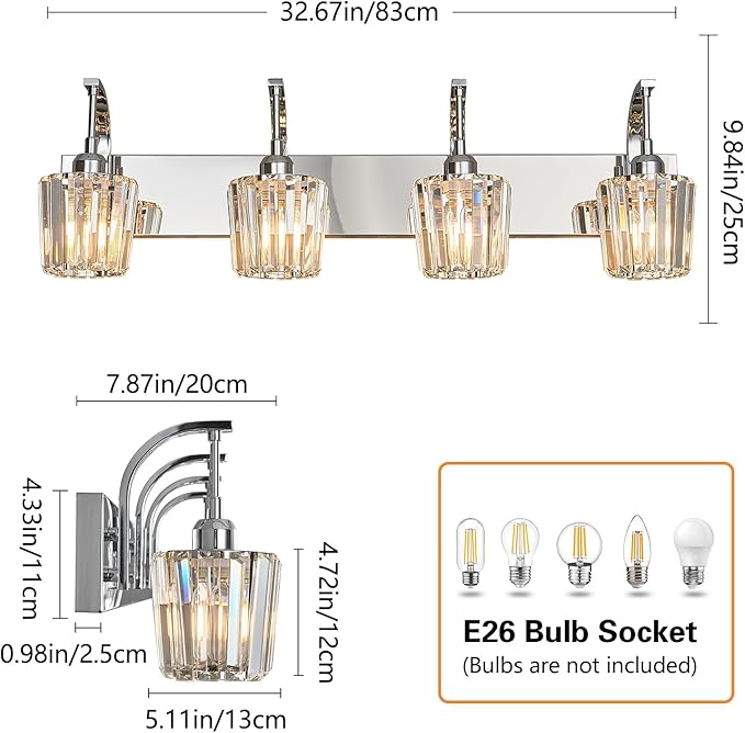 Modern Bathroom Vanity Light, 4-Light Chrome Wall Sconce - Image 4