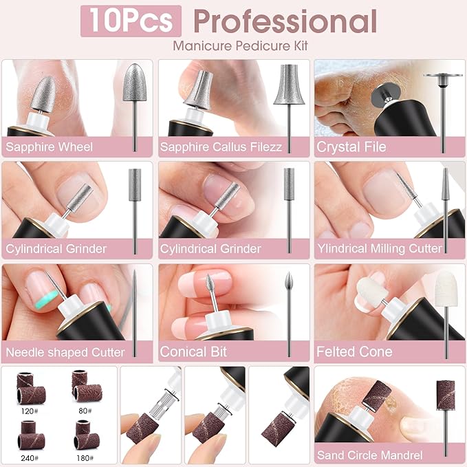 Electric Nail Drill, Professional Manicure Pedicure Kit, Cordless Electric Nail - Image 9