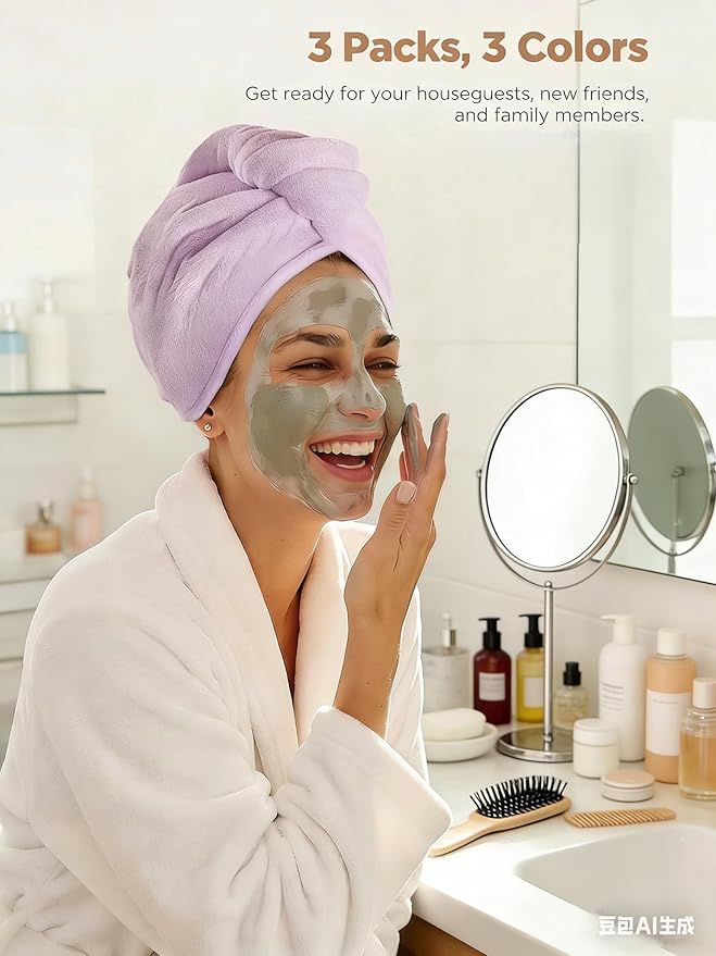 3 Pack Microfiber Hair Towel Wrap - Image 3