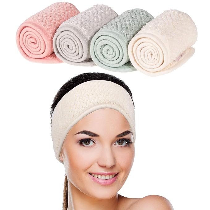 Whaline 4 Pack Spa Facial Headband Makeup Hair Wrap Adjustable Hair Band Soft by Whaline