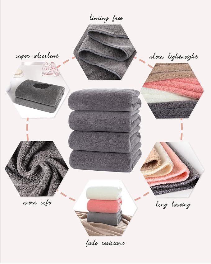 Lumimi Towels 4 Soft Microfiber Bath Towel Set Salon Gym Yoga Travel Super - Image 2