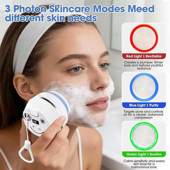 Electric Facial Cleaner with 6 Modes & 3 Light Effects, Rechargeable Waterproof - Image 2