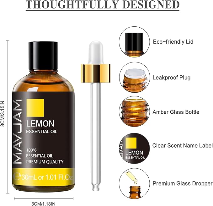 Lemon Essential Oil 30ML/1.01FL.OZ, MAYJAM Premium Lemon Oil Essential Oils - Image 6