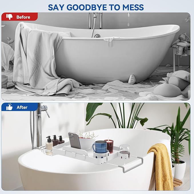 Bathtub Tray for Large Soaking Tub Table Tray Expandable Tub Shelf for Bathtub - Image 6