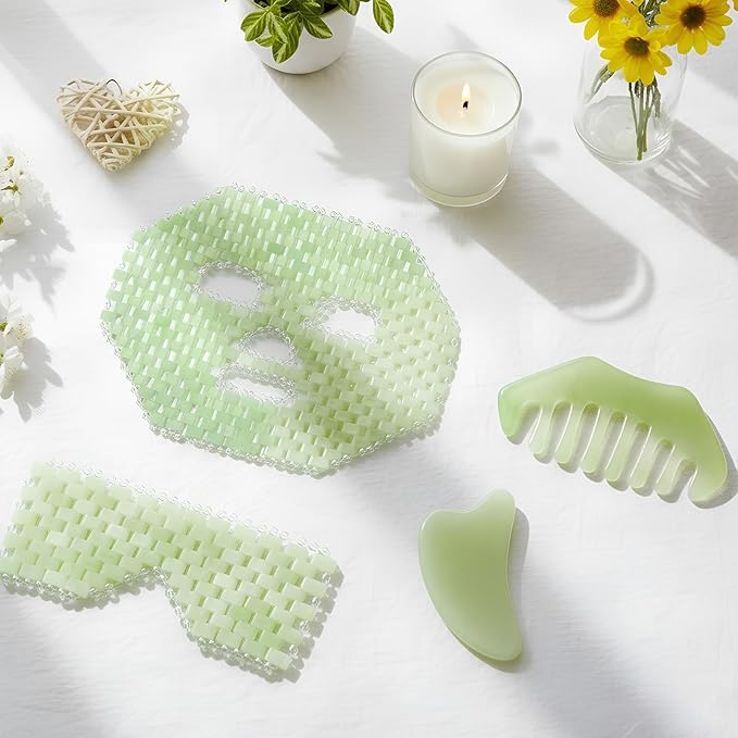 Demissle 4 Pcs Jade Eye Mask Jade Stone Facial Mask Scrap Massage Tool Hair - Image 8