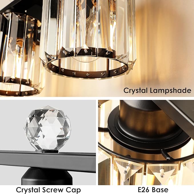 3-Light Black Modern K9 Crystal Vanity Lights - Image 5